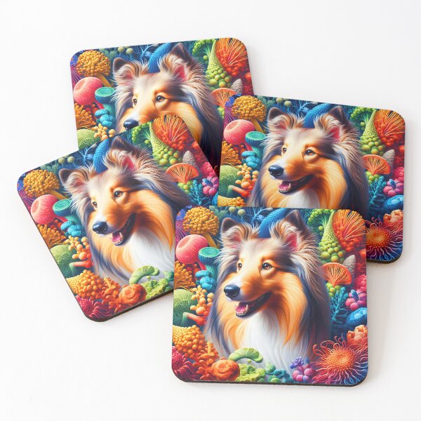 Item preview, Collie dog portrait against a Botanical flora backdrop digitalart designed and sold by EmeraldeaArt.