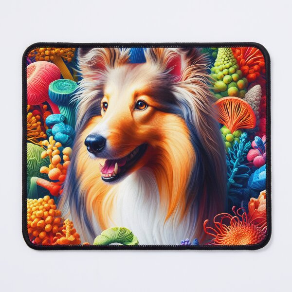 Item preview, Collie dog portrait against a Botanical flora backdrop digitalart designed and sold by EmeraldeaArt.