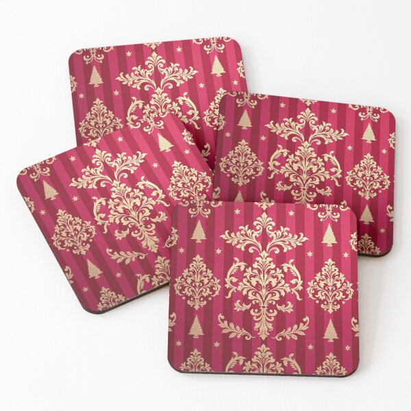 Item preview, Striped Red & Gold Damask With Tiny Christmas Trees designed and sold by DesignsByPrnces.