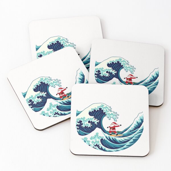 Item preview, Surfer Santa Claus On Great Wave Kanagawa Christmas Waves Mount Fuji Japan Fan Art designed and sold by Kia Blaze.