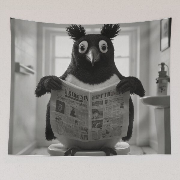 Item preview, Comical Penguin Reading Newspaper on Toilet designed and sold by vk09.