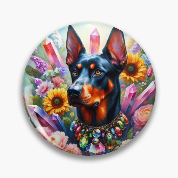 Item preview, Floral crystalline dobermann portrait oil painting designed and sold by EmeraldeaArt.