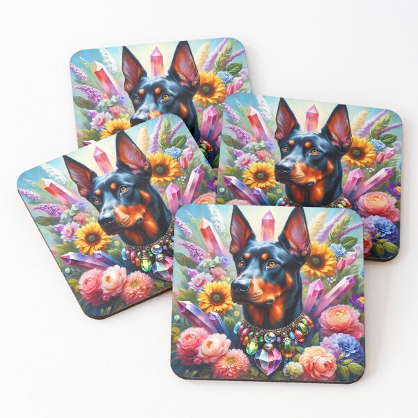 Item preview, Floral crystalline dobermann portrait oil painting designed and sold by EmeraldeaArt.