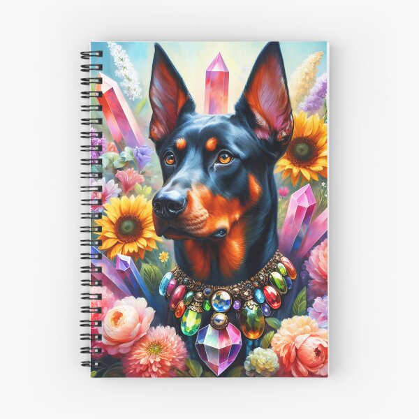 Item preview, Floral crystalline dobermann portrait oil painting designed and sold by EmeraldeaArt.