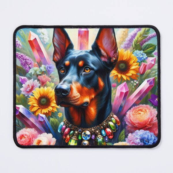 Item preview, Floral crystalline dobermann portrait oil painting designed and sold by EmeraldeaArt.