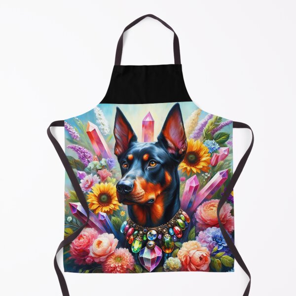 Item preview, Floral crystalline dobermann portrait oil painting designed and sold by EmeraldeaArt.