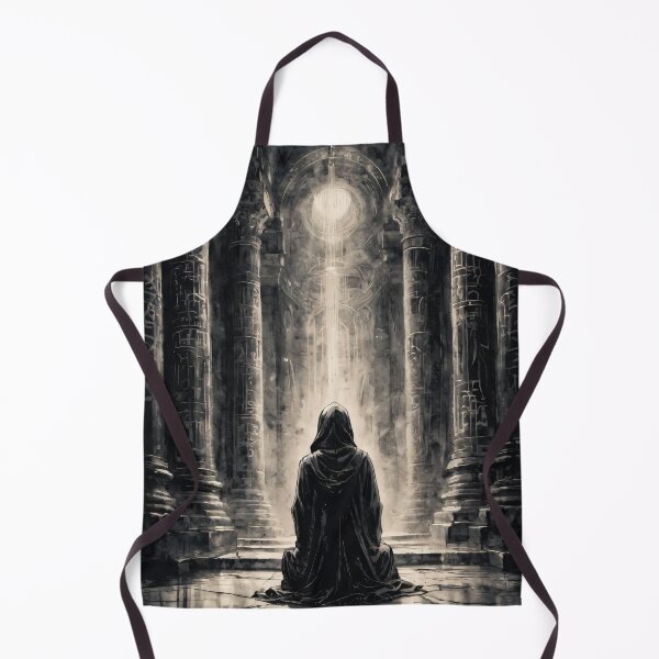 Item preview, Mystical Hooded Figure in a Dark Temple - Fantasy Monochrome Art designed and sold by ByteyCreatives.