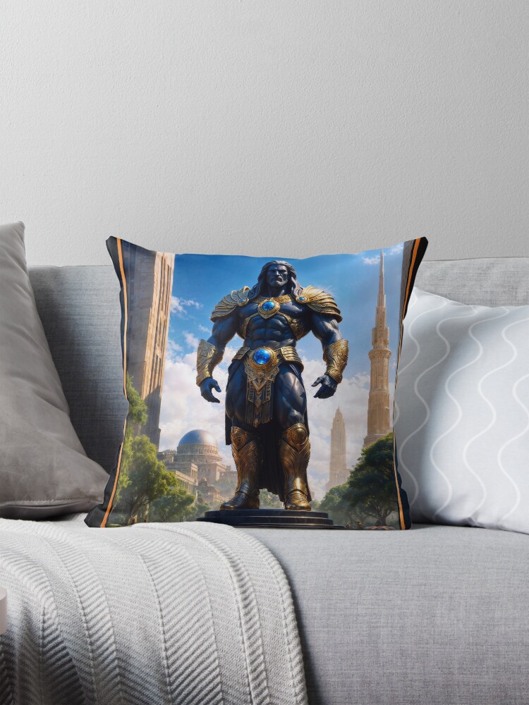 The Titan Bracellious Guardian Of The Sacred City Astounding AI Concept Art by Xzendor7 Decorative Art Print Throw Pillow