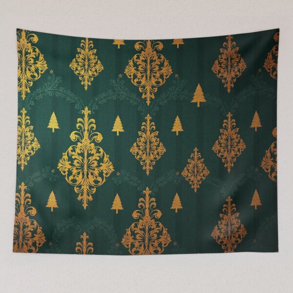Item preview, Emerald Green Stripes & Gold Damask With Tiny Christmas Trees designed and sold by DesignsByPrnces.