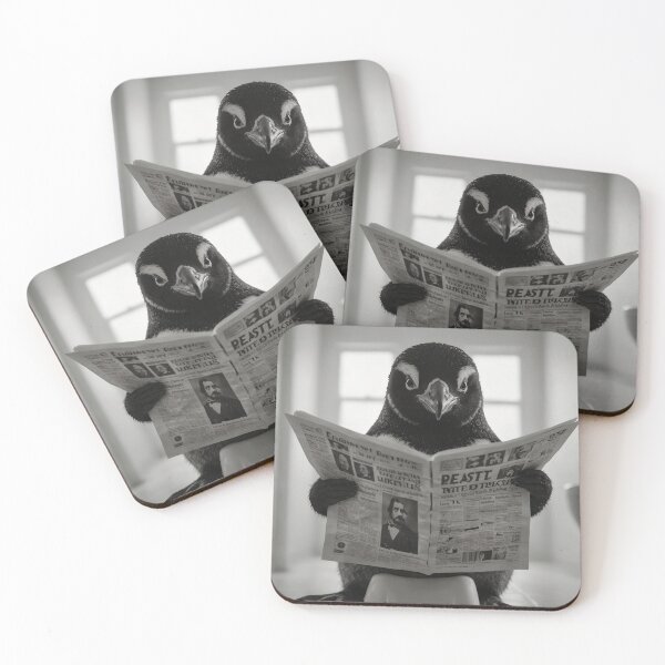 Item preview, Penguin Relaxing with Newspaper in Bathroom designed and sold by vk09.