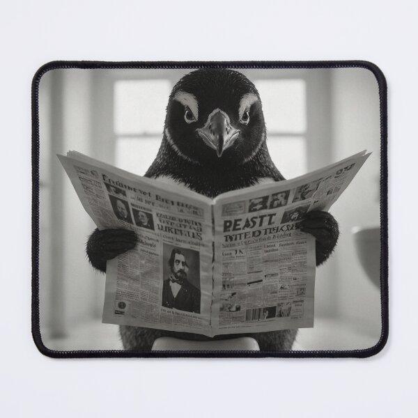 Item preview, Penguin Relaxing with Newspaper in Bathroom designed and sold by vk09.