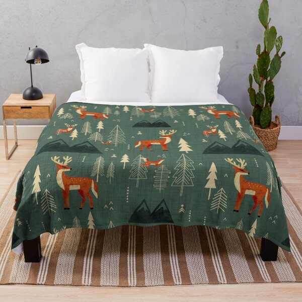 Item preview, Cabincore Forest Woodland Wildlife - Rustic Trees Deer Foxes Green designed and sold by susycosta.