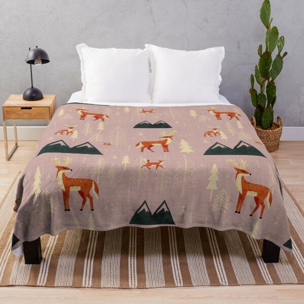 Item preview, Cabincore Forest Woodland Wildlife - Rustic Trees Deer Foxes Mauve designed and sold by susycosta.