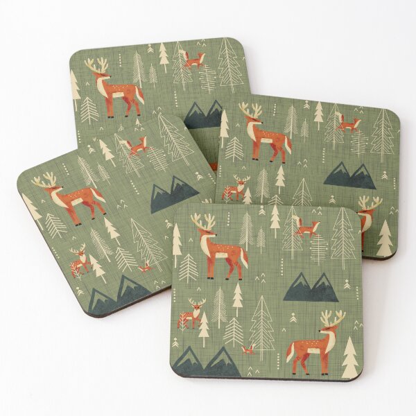Item preview, Cabincore Forest Woodland Wildlife - Rustic Trees Deer Foxes Sage designed and sold by susycosta.