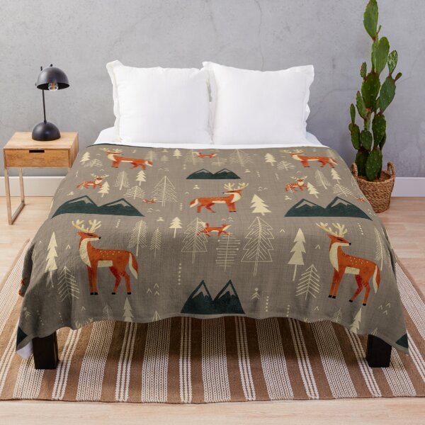 Item preview, Cabincore Forest Woodland Wildlife - Rustic Trees Deer Foxes Taupe designed and sold by susycosta.