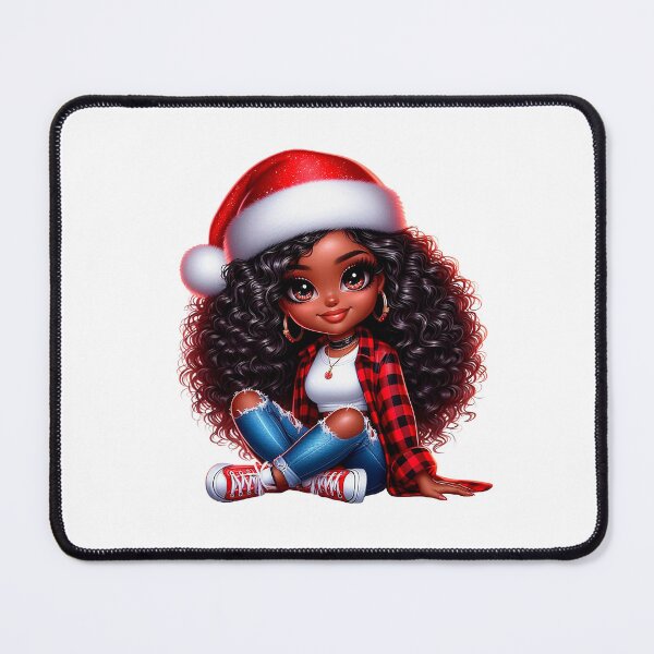 Item preview, Christmas Black Chibi Woman, Christmas Black Chibi, Santa Chibi Design, Winter Black Girl, Xmas Chibi, Girl with Santa Hat. designed and sold by gabrielakrall.