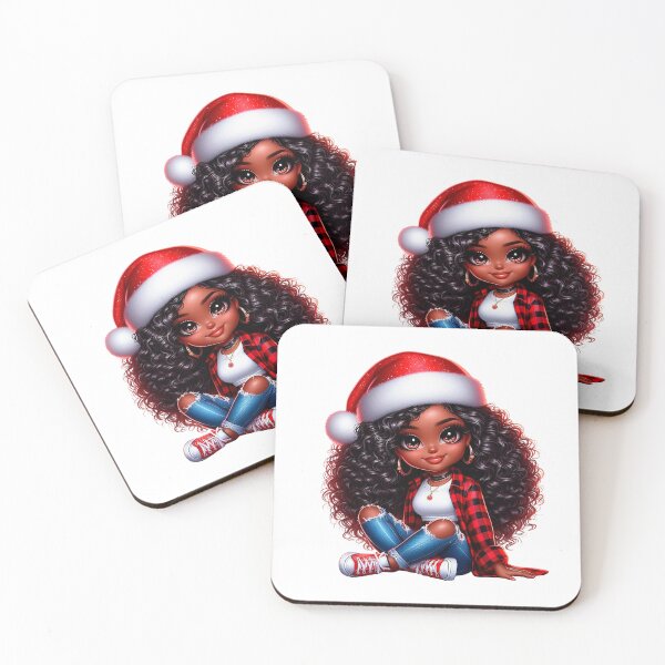 Item preview, Christmas Black Chibi Woman, Christmas Black Chibi, Santa Chibi Design, Winter Black Girl, Xmas Chibi, Girl with Santa Hat. designed and sold by gabrielakrall.