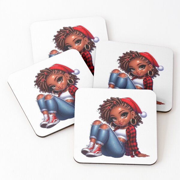 Item preview, Christmas Afro Chibi Woman, Christmas Black Chibi, Santa Chibi Design, Winter Black Girl, Xmas Chibi, Girl with Santa Hat. designed and sold by gabrielakrall.