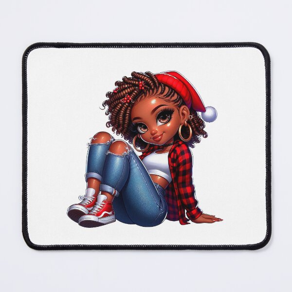 Item preview, Christmas Afro Chibi Woman, Christmas Black Chibi, Santa Chibi Design, Winter Black Girl, Xmas Chibi, Girl with Santa Hat. designed and sold by gabrielakrall.
