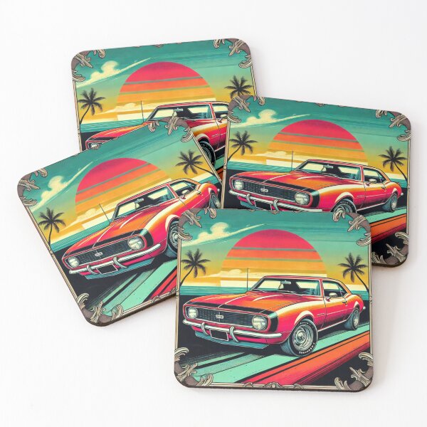Item preview, "Cartoon Art of 1967 Camaro in Retro Sunset Frame" designed and sold by uberjoe.
