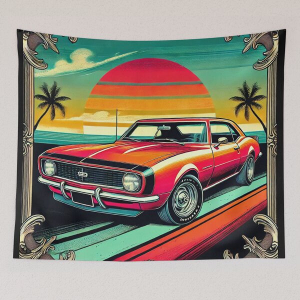 Item preview, "Cartoon Art of 1967 Camaro in Retro Sunset Frame" designed and sold by uberjoe.