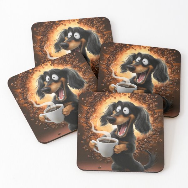 Item preview, Dog with coffee in the morning. designed and sold by MyHappyArtShop.