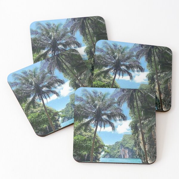 Item preview, sea palm sky green mountains oil painting  designed and sold by AA-designstore.