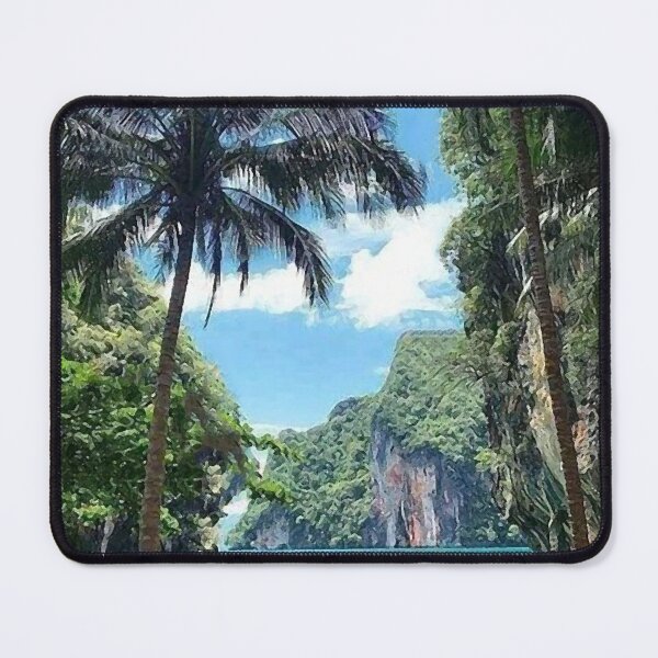 Item preview, sea palm sky green mountains oil painting designed and sold by AA-designstore.