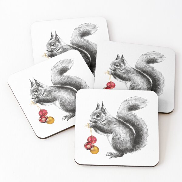 Item preview, Cute Squirrel Carrying Christmas Ornaments – Pencil Sketch Drawing designed and sold by Pandositive.