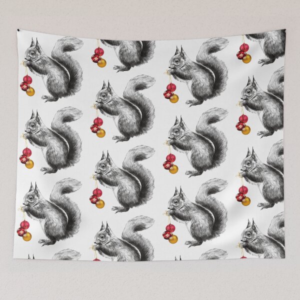 Item preview, Cute Squirrel Carrying Christmas Ornaments – Pencil Sketch Drawing designed and sold by Pandositive.
