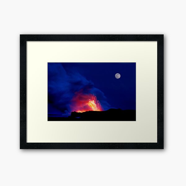 Moon Over Kilauea Volcano at Kalapana Framed Art Print