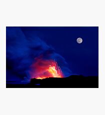 Moon Over Kilauea Volcano at Kalapana Photographic Print