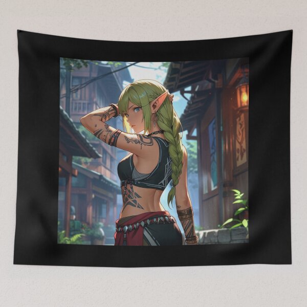 Item preview, Cute Tattooed Anime Manga Elf Girl in sleeveless top designed and sold by Vintage Designs +.