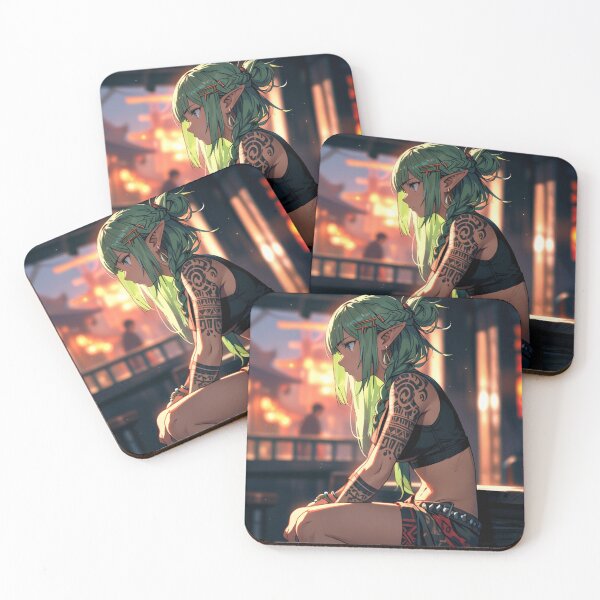 Item preview, Cute Tattooed Anime Manga Elf Girl in sleeveless top designed and sold by Vintage Designs +.