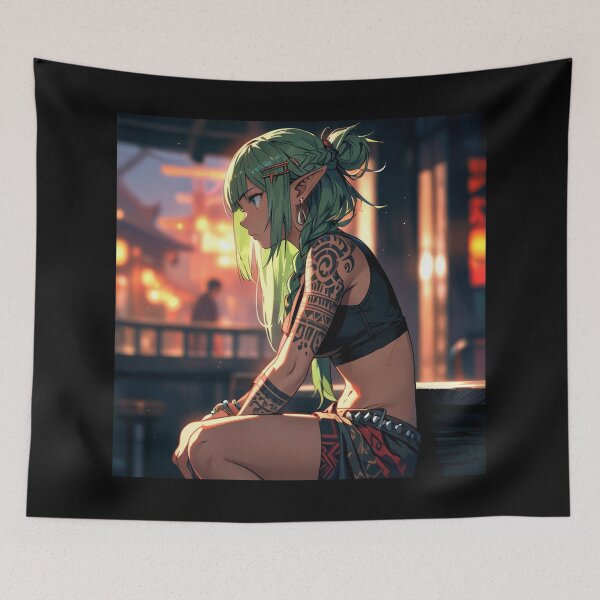 Item preview, Cute Tattooed Anime Manga Elf Girl in sleeveless top designed and sold by Vintage Designs +.