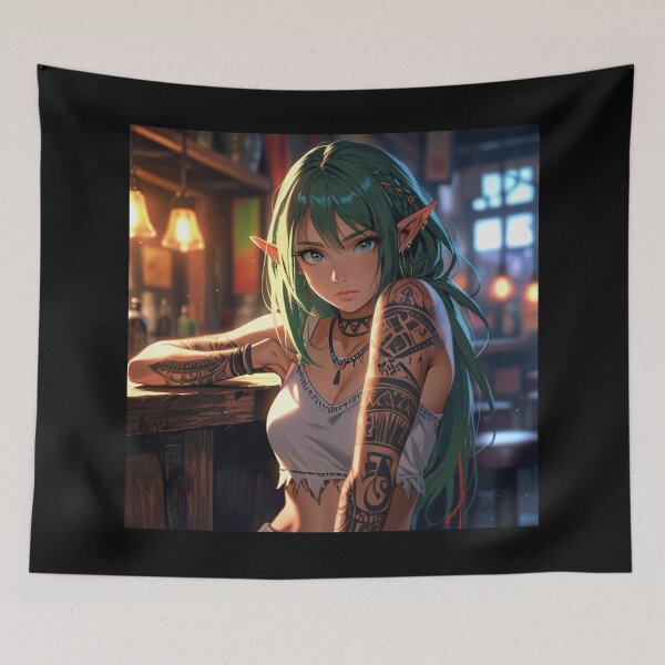 Item preview, Cute Tattooed Anime Manga Elf Girl in sleeveless top designed and sold by Vintage Designs +.