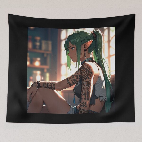 Item preview, Cute Tattooed Anime Manga Elf Girl in sleeveless top designed and sold by Vintage Designs +.