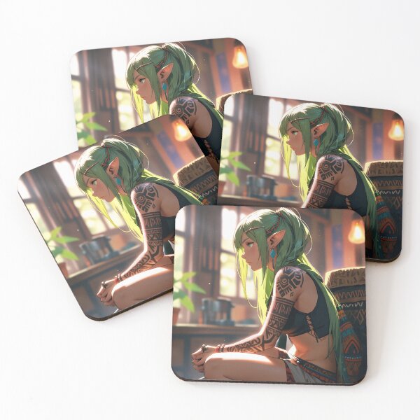 Item preview, Cute Tattooed Anime Manga Elf Girl in sleeveless top designed and sold by Vintage Designs +.