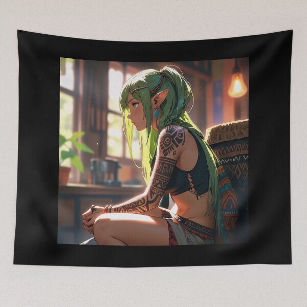 Item preview, Cute Tattooed Anime Manga Elf Girl in sleeveless top designed and sold by Vintage Designs +.
