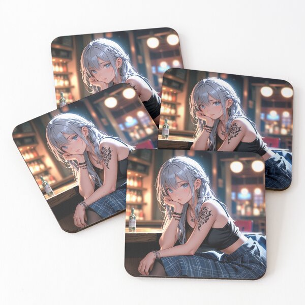Item preview, Beautiful grey haired Tattooed Anime Manga Girl in sleeveless top designed and sold by Vintage Designs +.