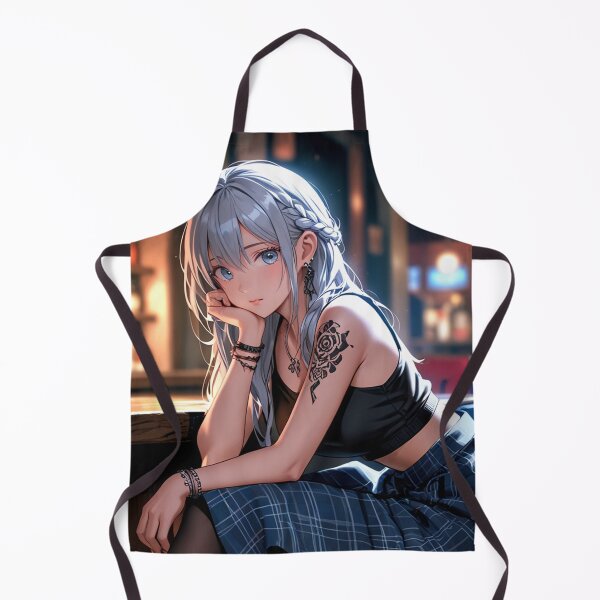 Item preview, Beautiful grey haired Tattooed Anime Manga Girl in sleeveless top designed and sold by Vintage Designs +.