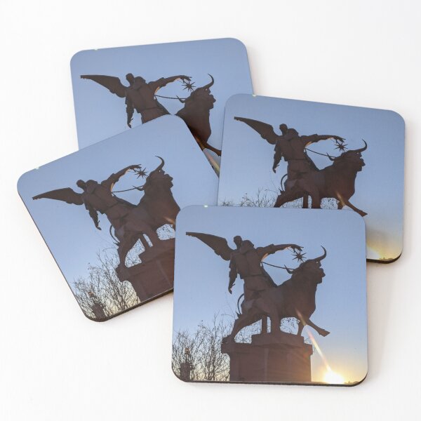 Item preview, Bull and Angel Statue Silhouette at Sunset designed and sold by shaldesign.
