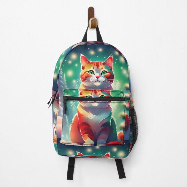 Item preview, cat and christmas trees red green in the snow designed and sold by Rainbow Paws Garden.