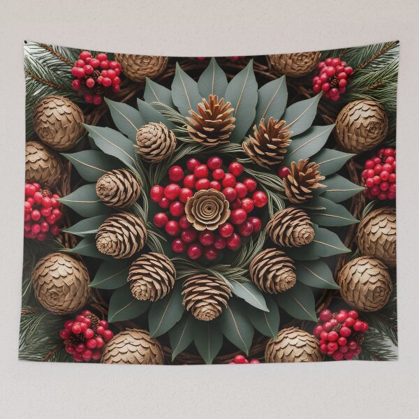 Item preview, Christmas Mandala with Pine Cones and Red Berries designed and sold by MandalasShops.