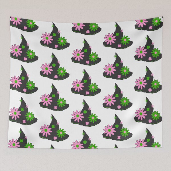 Item preview, Pink and Green Retro Daisy Flower Wicked Witch Hat designed and sold by darkskydelights.