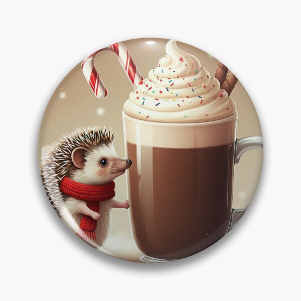 Item preview, Hedgehog with Hot Chocolate and Candy Cane in Winter Setting designed and sold by WhimsyCanvasPrints.