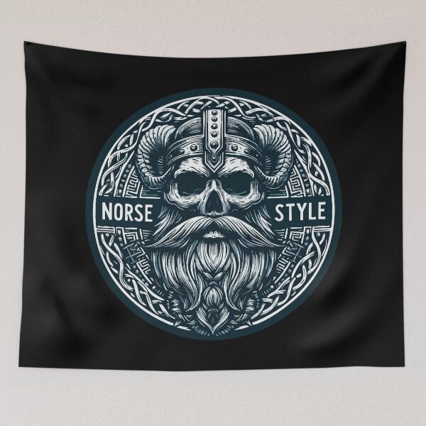 Item preview, Norse Style Beard Viking Skull Monochromatic Celtic designed and sold by TomFrontierArt.