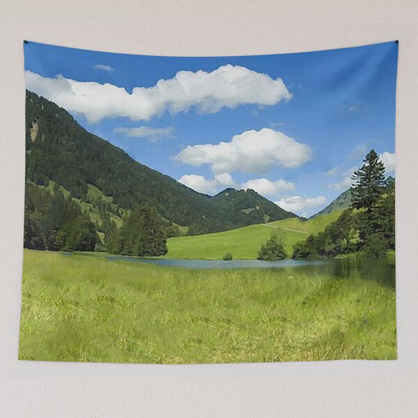 Item preview, Trees, green plains and pool of water oil painting designed and sold by AA-designstore.