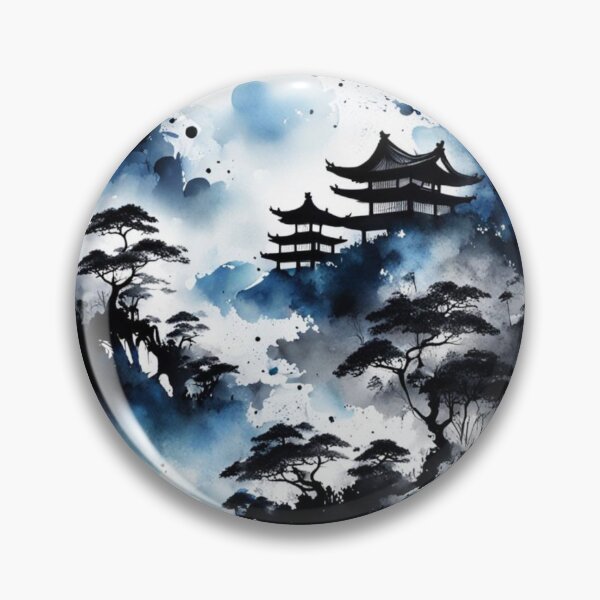 Item preview, Ethereal Blue Black Landscape in Chinese Ink Wash designed and sold by SpunkySpaniel.