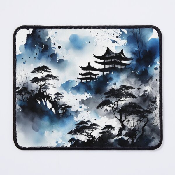Item preview, Ethereal Blue Black Landscape in Chinese Ink Wash designed and sold by SpunkySpaniel.